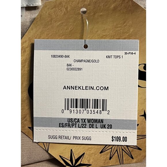 Anne Klein Plus Size Womens 2-fer Top Blouse Gold Sequin Scoop Long Sleeve New - Picture 8 of 10